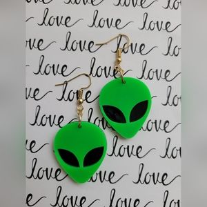Neon Green Alien Earrings Handmade
